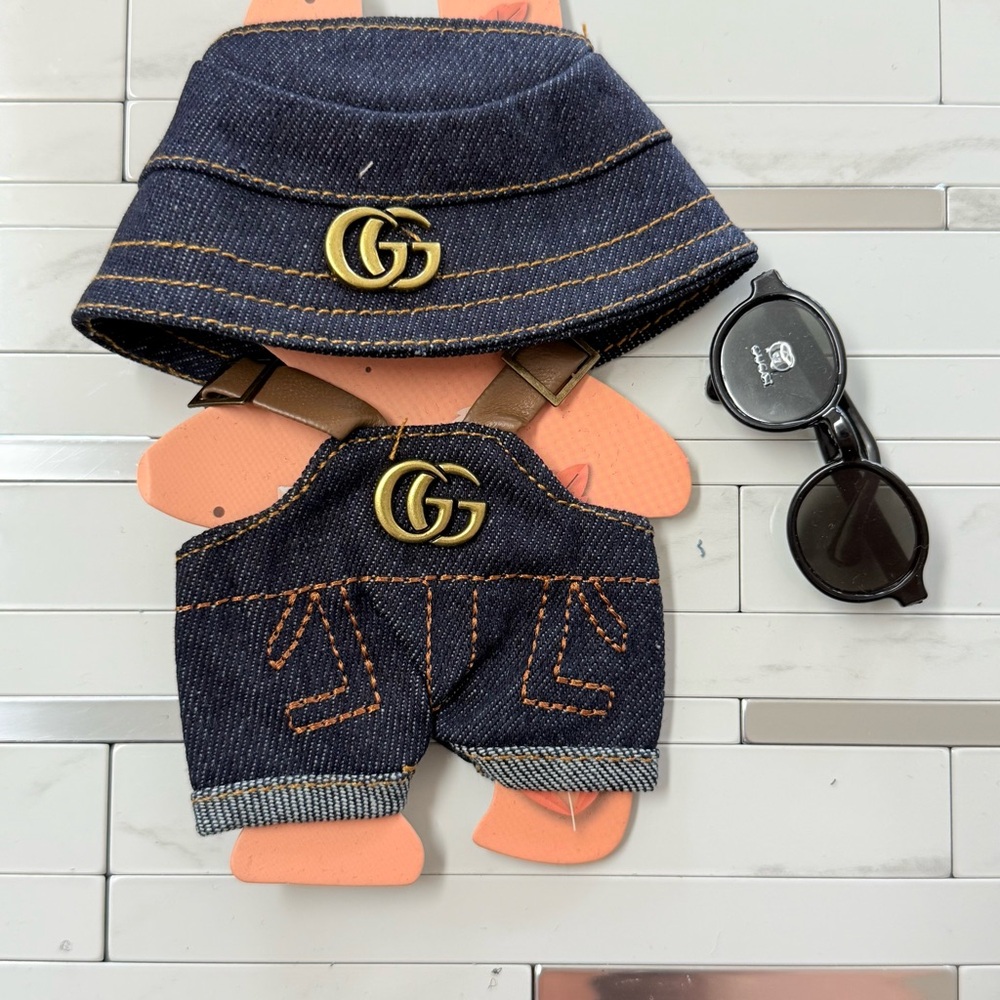 Stylish Denim Outfit with Gold Accents for Pop marts Labubu doll. New 3 pc
